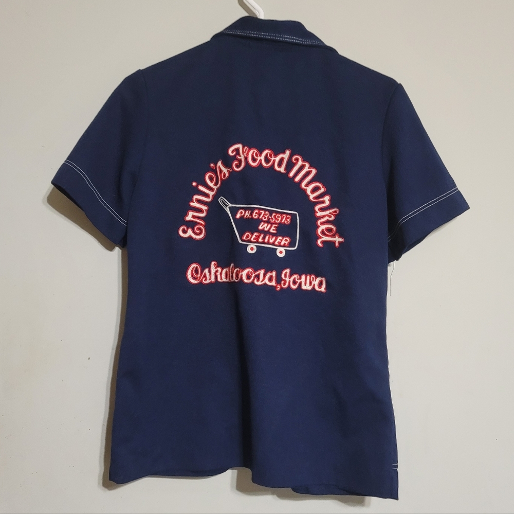 VTG Chain Stitched Embroidered Bowling Ernies Market‎ Bowling Shirt 60s 70s Sz S